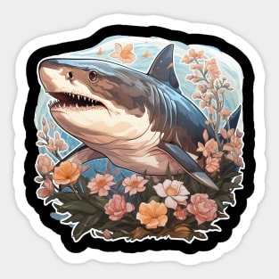 WHITE shark colorful Flower Illustration Sticker